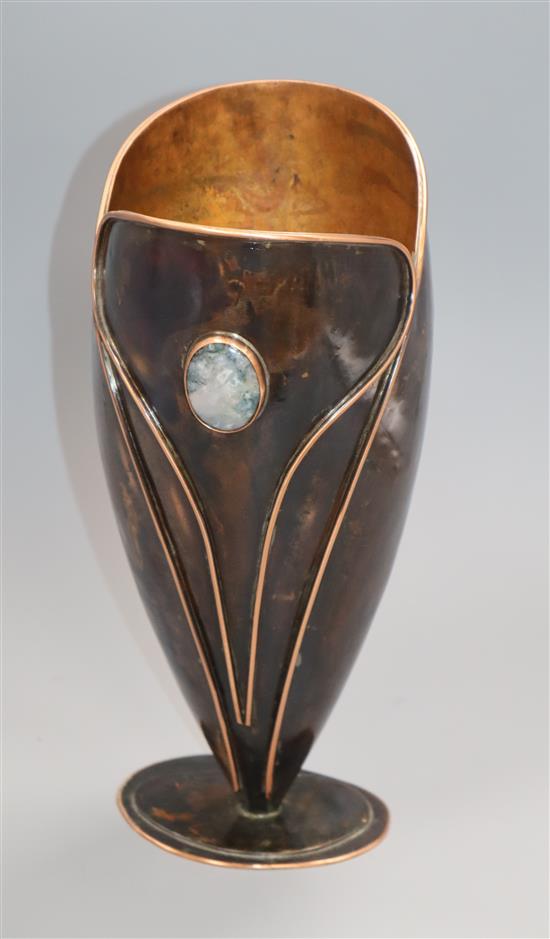 Sam Fanaroff. A tapered copper vase inset cabochon stone, numbered 008 height 33cm